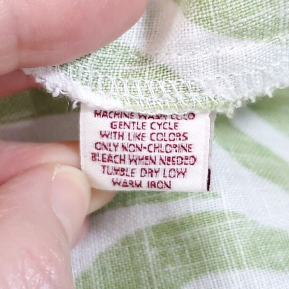 JM Collection 100 Linen Button Down Woven 3/4 Bell Sleeve Lime Green White Sz 16 - Picture 7 of 11